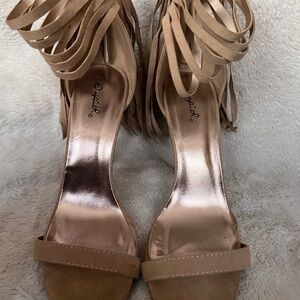 Beige Fringe Sandals